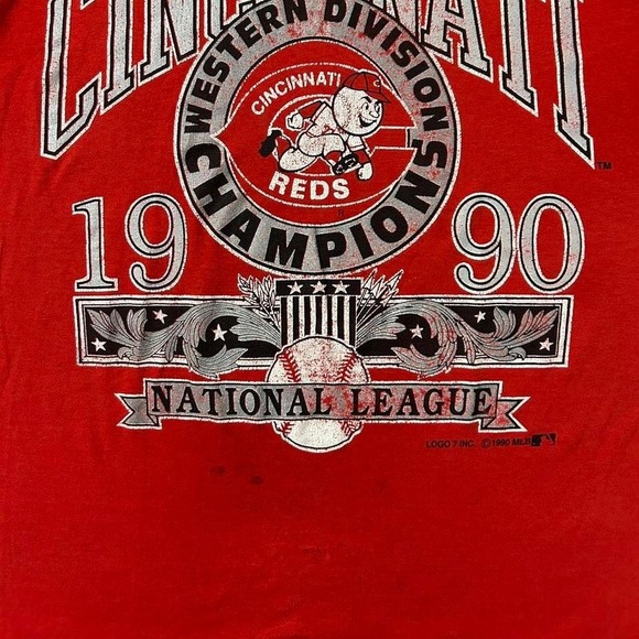Vintage 90s Single Stitch 1990 Cincinnati Reds Western League Champs T Shirt - Picture 6 of 8